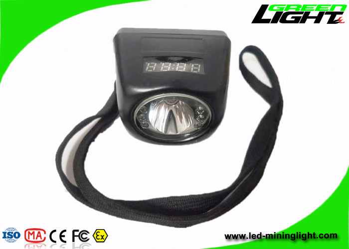 Schermo digitale impermeabile Miner Cordless Cap Lamp 4000 lux Pulsante in silicone con corda di sicurezza ABS PC